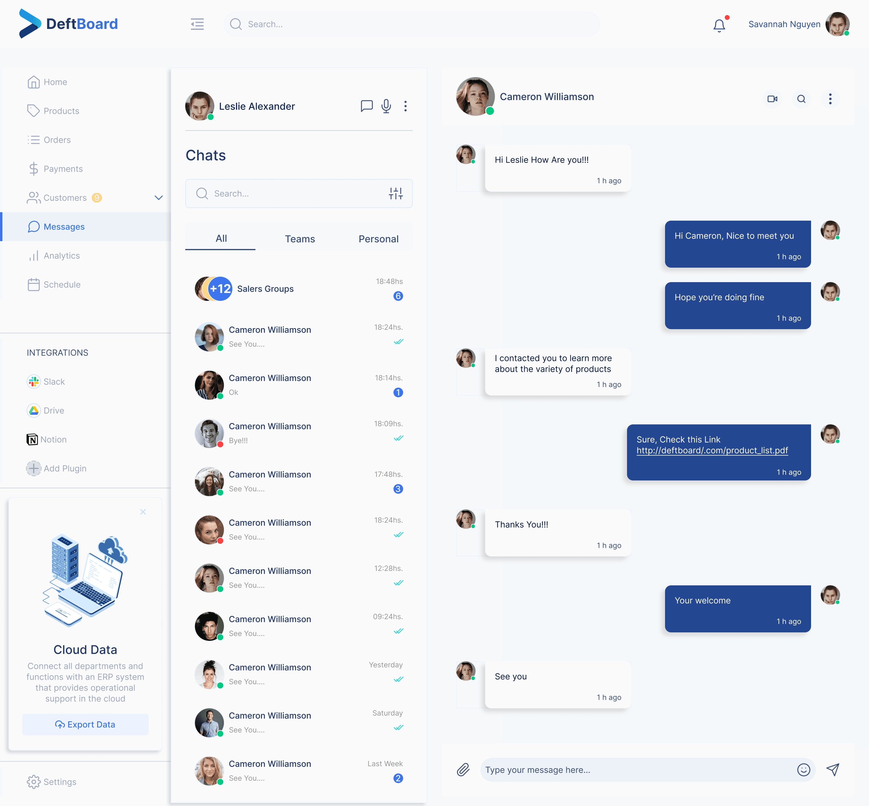 Message screen built from the design system components
