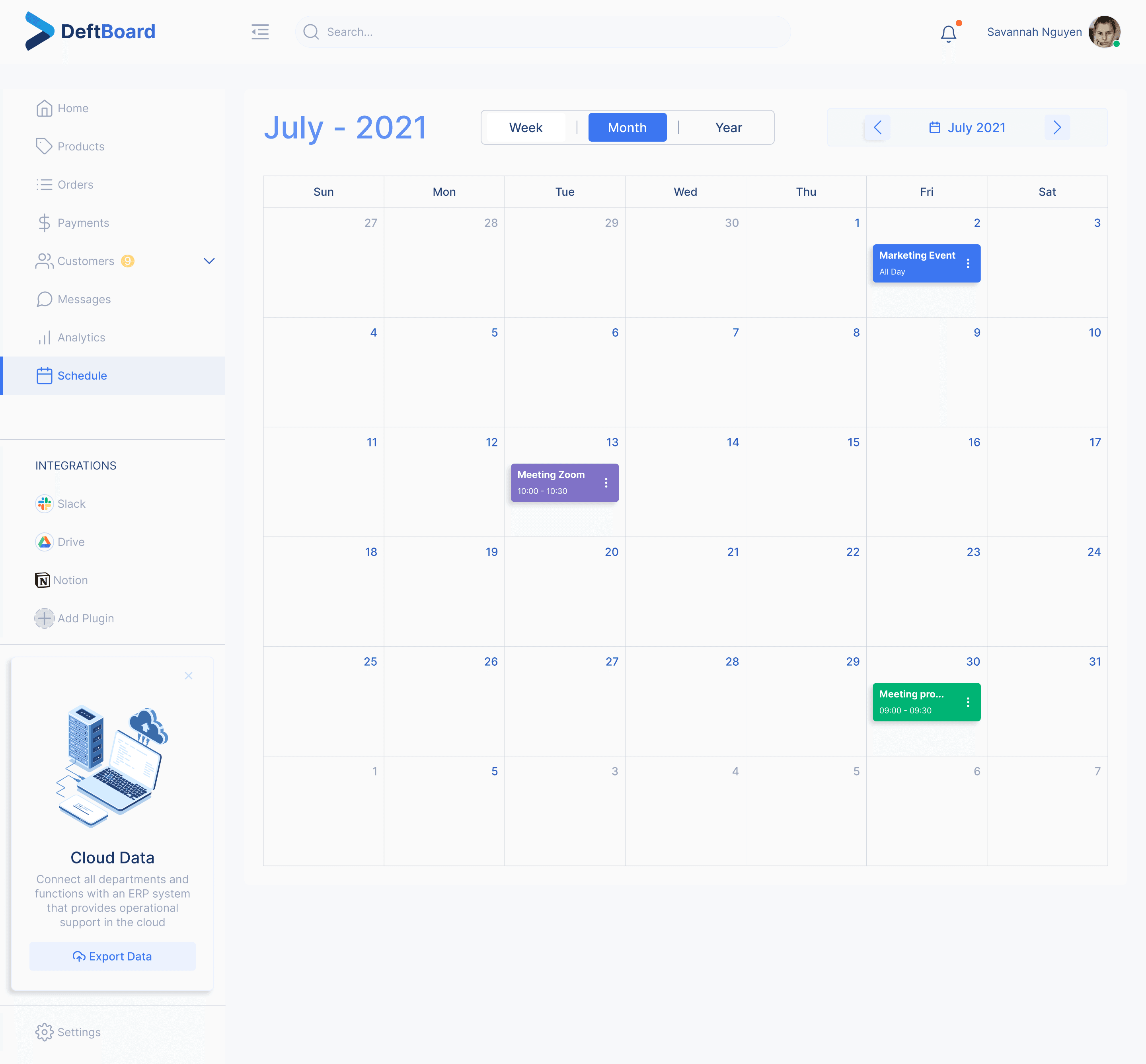 Schedule screen built from the design system components